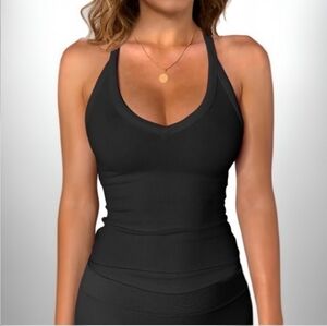 iGENJUN Womens Spaghetti Strap V-Neck Ribbed Tank Top Size M NWT